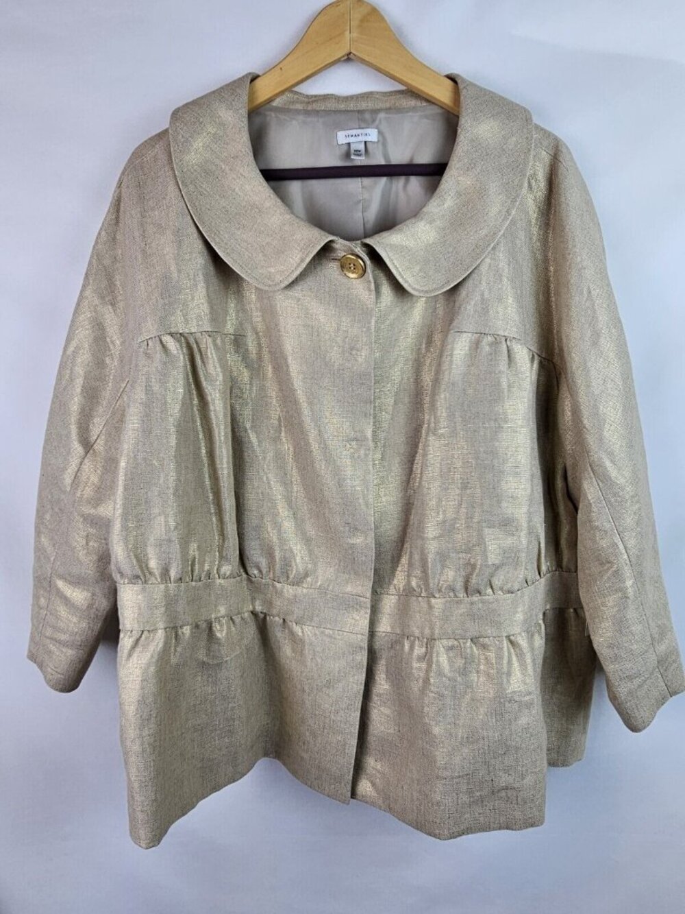 Semantiks Womens Blazer Size 20W Gold Shimmer Linen Blazer Jacket 3/4 Sleeve Top